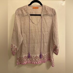 Oliphant Chevron V Neck Quarter Sleeve Tassel Blouse Gray & Purple Size Large
